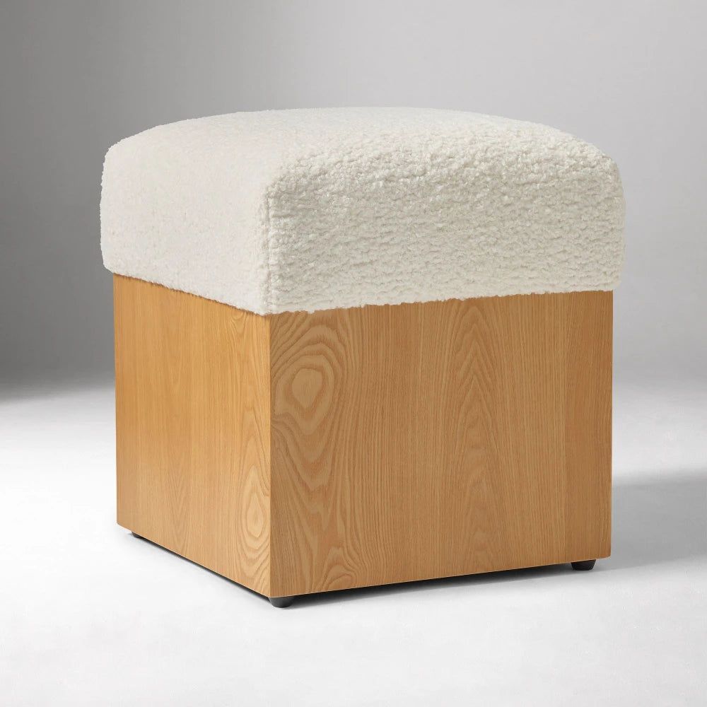 CUBRO – Modern Design White & Oak Brown Square Ottoman Stool