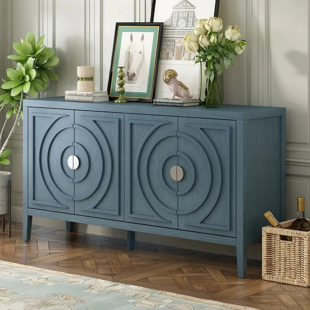 IVY – Retro Antique Blue Side Board with Artistic Patterned Doors