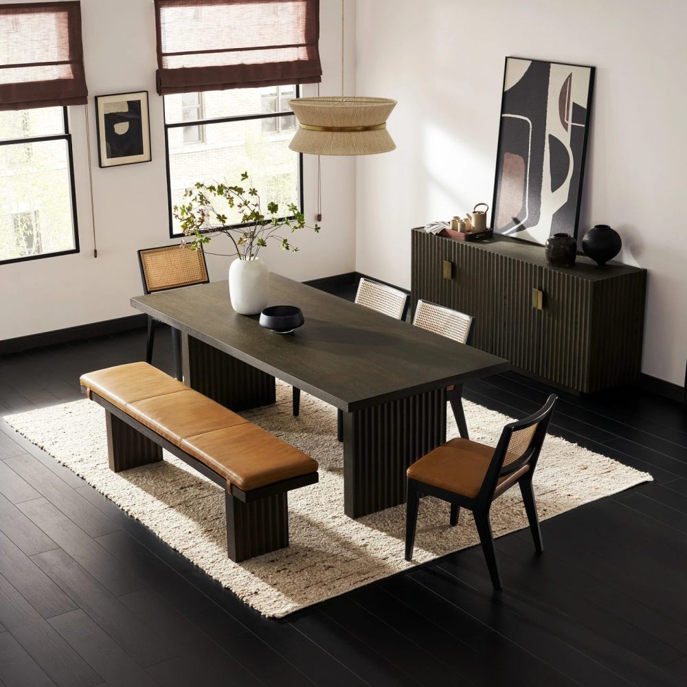 NOIR - Black Textured Dining Table Set with Bench