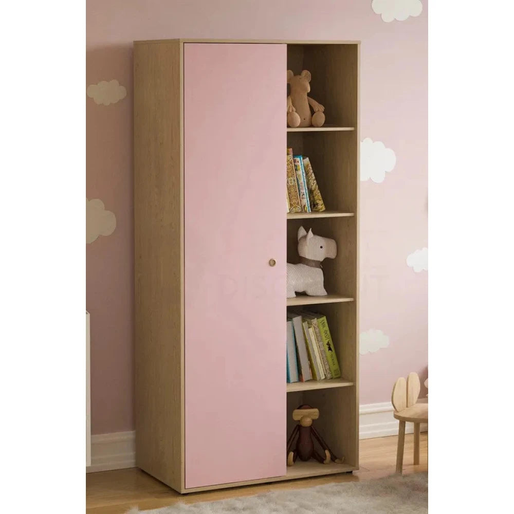 HENLO – Oak Brown & Pink Single Door Kids Wardrobe