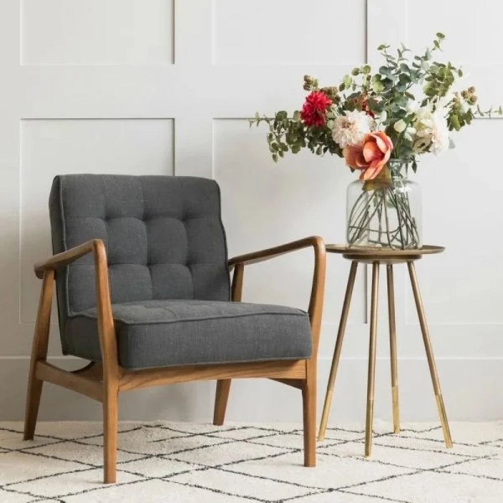 NOFOA – Grey & Brown Wooden Arm Chair