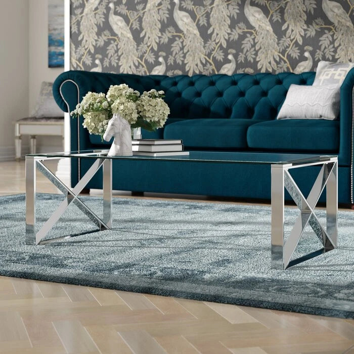 MONTOYA – Coffee Table X Shape Stainless Steel Base