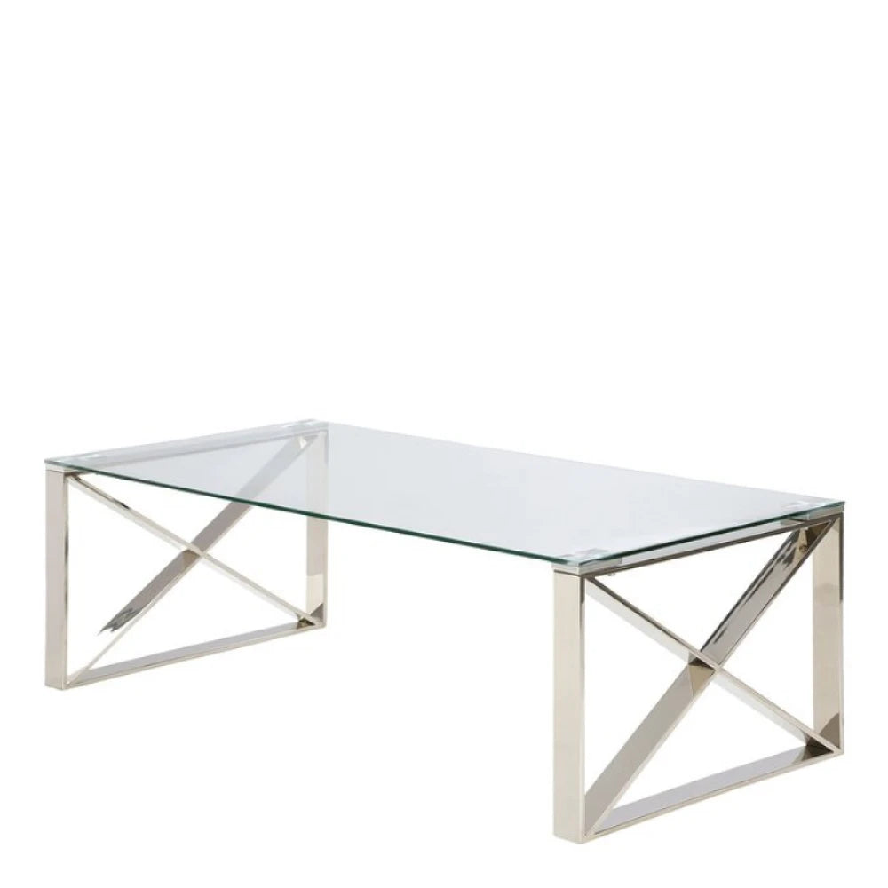 MONTOYA – Coffee Table X Shape Stainless Steel Base