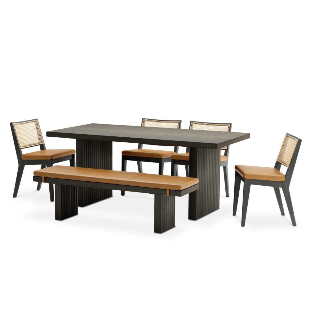 NOIR - Black Textured Dining Table Set with Bench