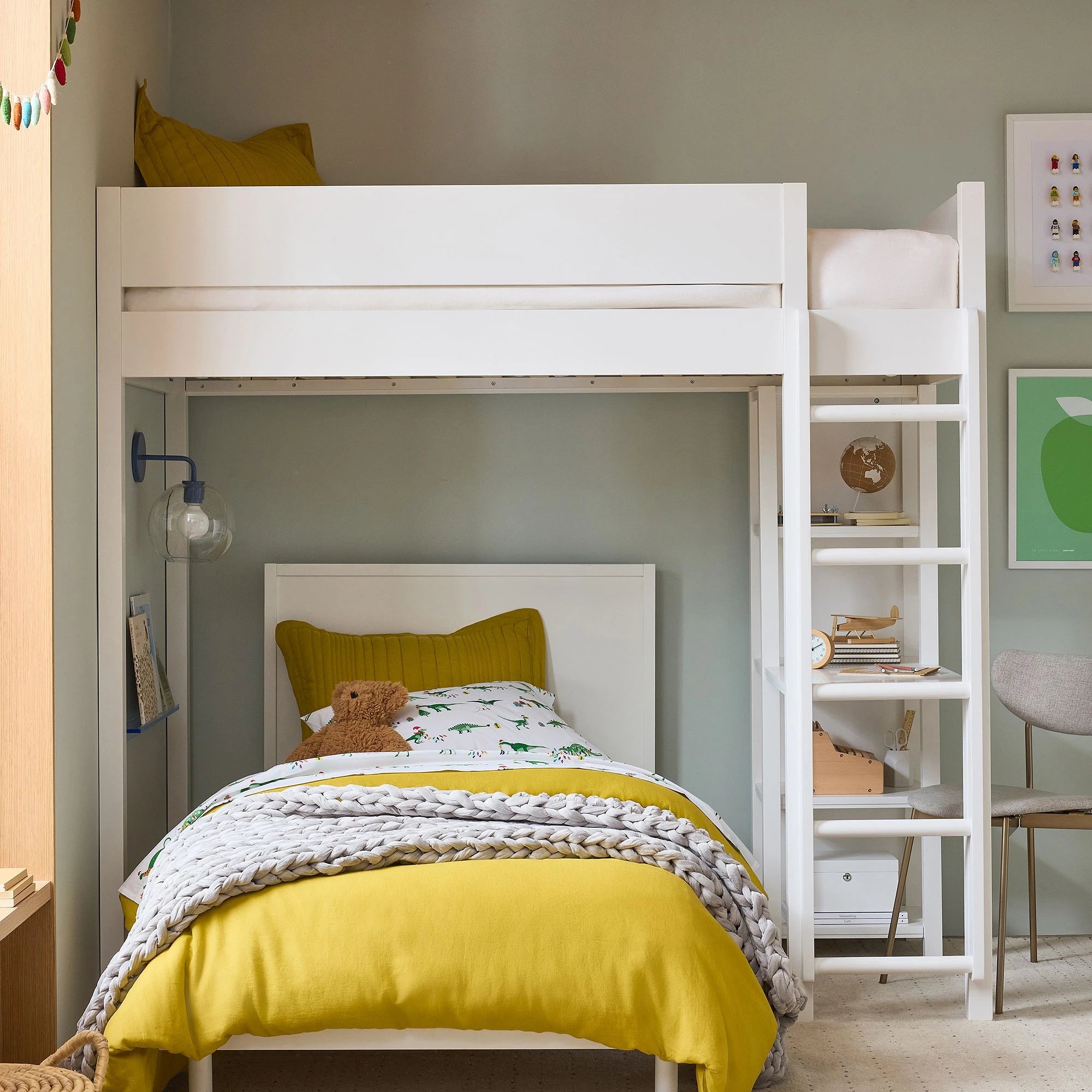 NOYA- White Contemporary Bunk Bed With Separate Single Bed