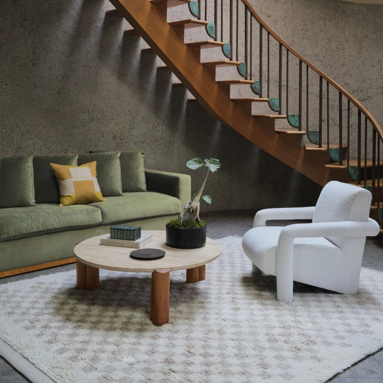 SUNG – Mid Century Round Travertine Coffee Table