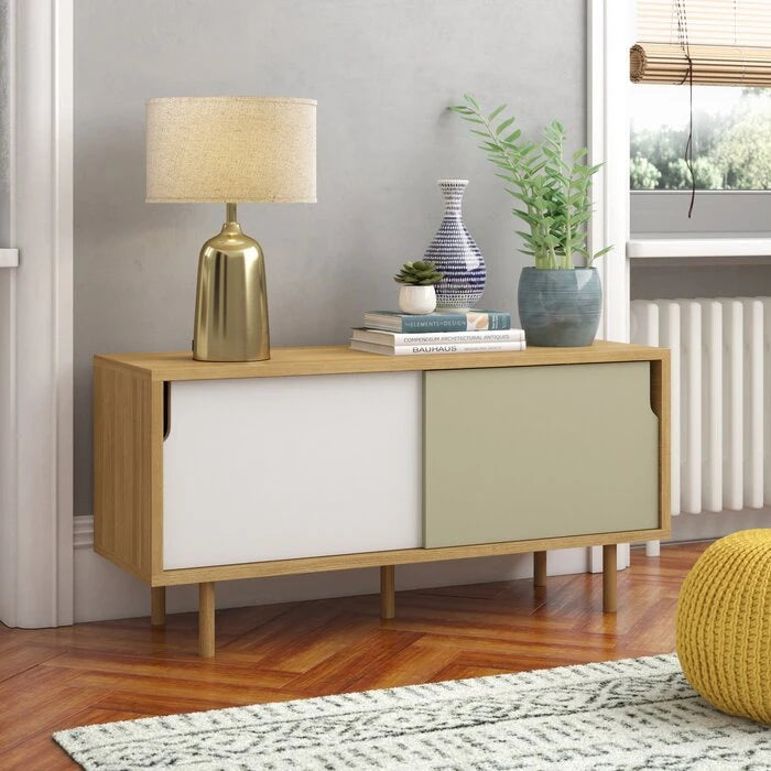 OTTOWA – Mid Century Style Oak Brown, White & Olive Green Side Board