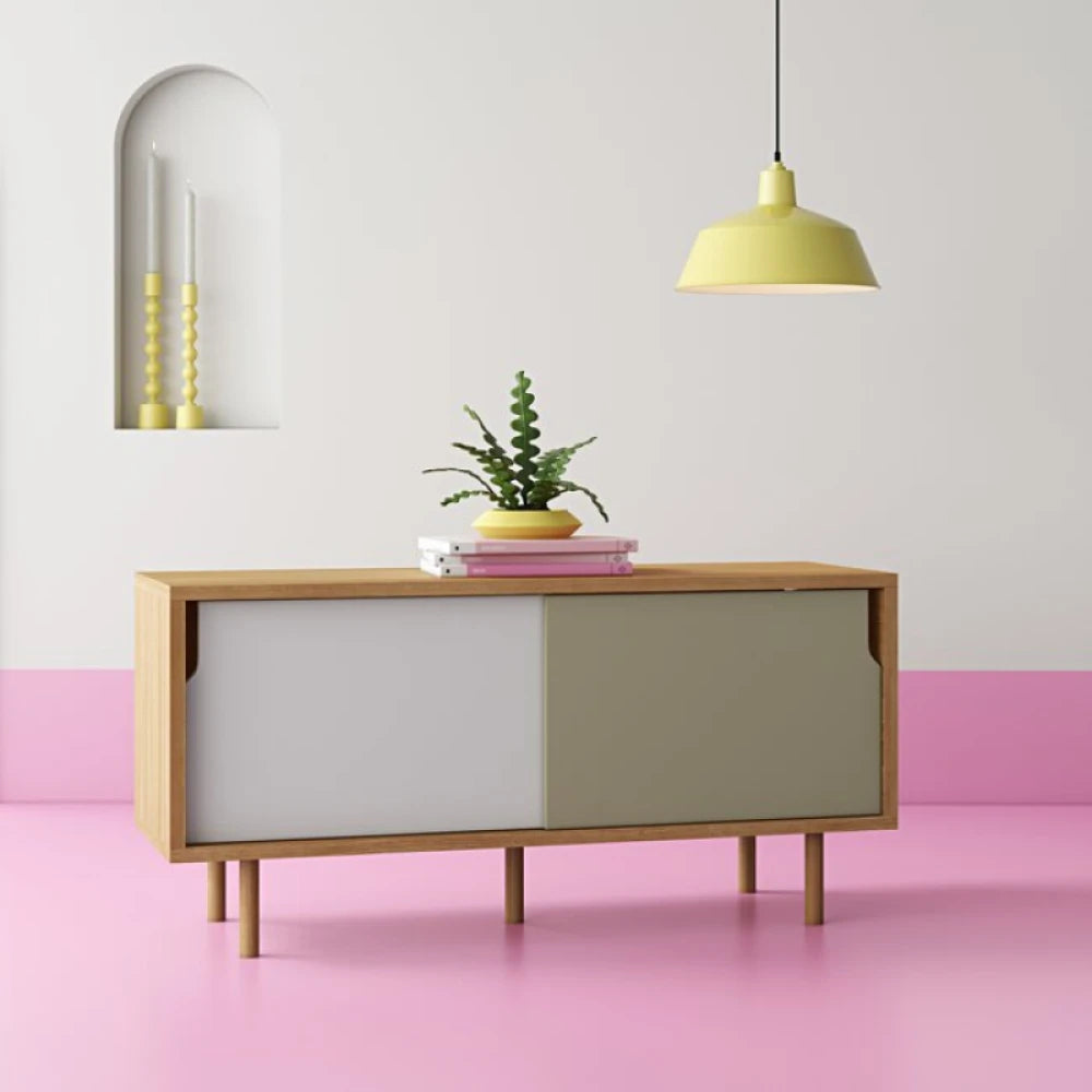 OTTOWA – Mid Century Style Oak Brown, White & Olive Green Side Board