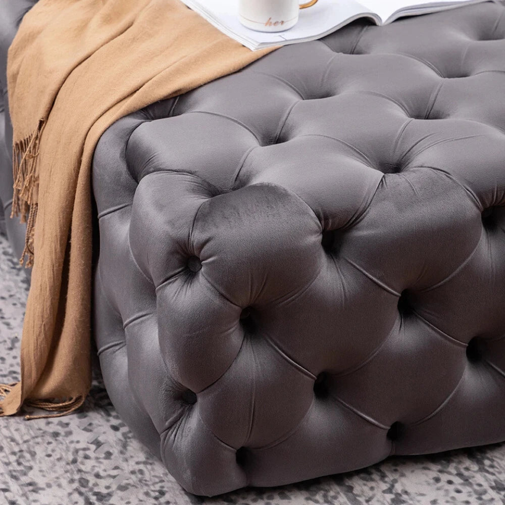 MARAIS – Dark Grey Square Button Tufted Ottoman Stool