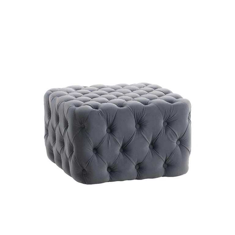MARAIS – Dark Grey Square Button Tufted Ottoman Stool