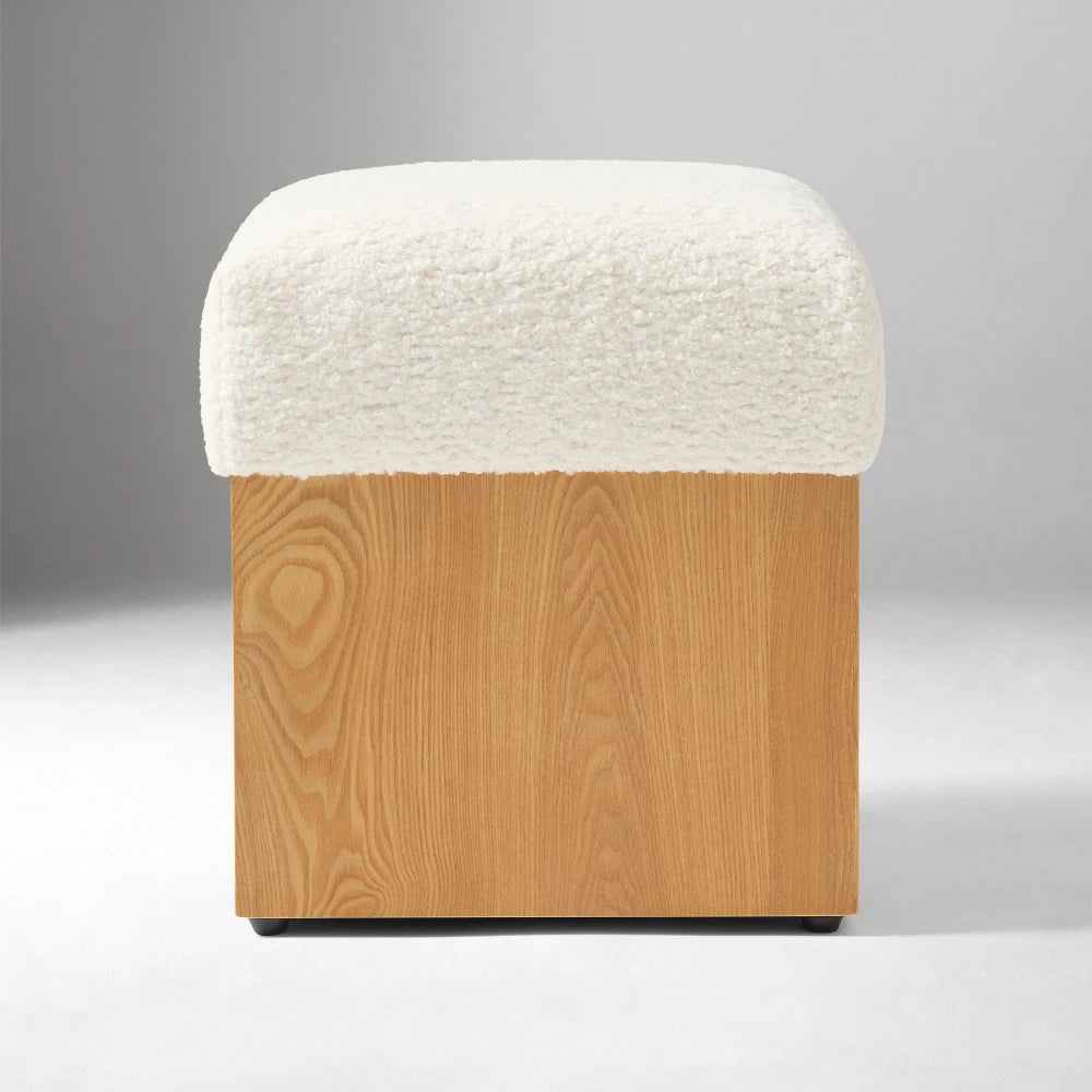 CUBRO – Modern Design White & Oak Brown Square Ottoman Stool