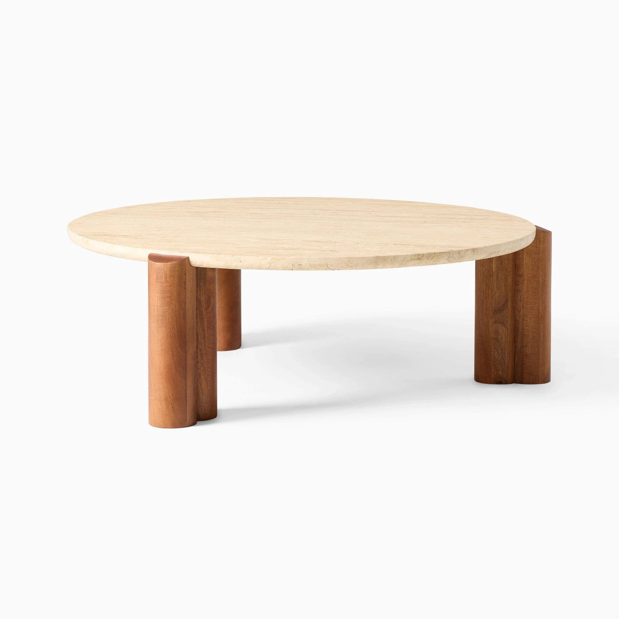 SUNG – Mid Century Round Travertine Coffee Table