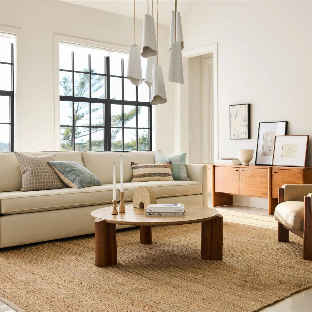 SUNG – Mid Century Round Travertine Coffee Table