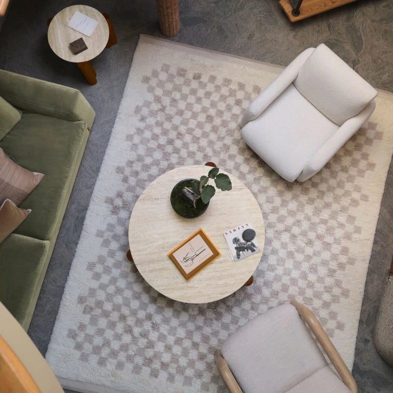 SUNG – Mid Century Round Travertine Coffee Table