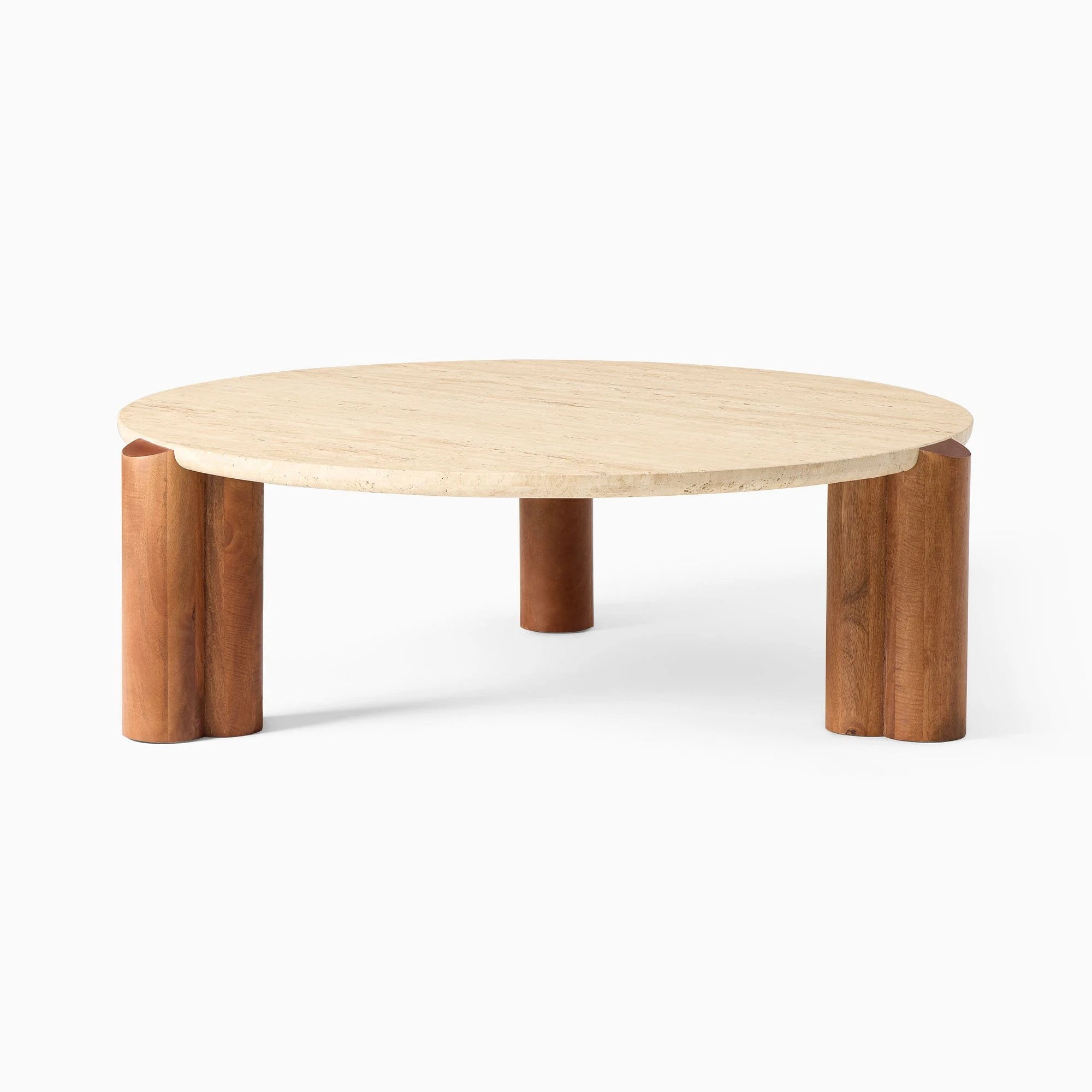 SUNG – Mid Century Round Travertine Coffee Table