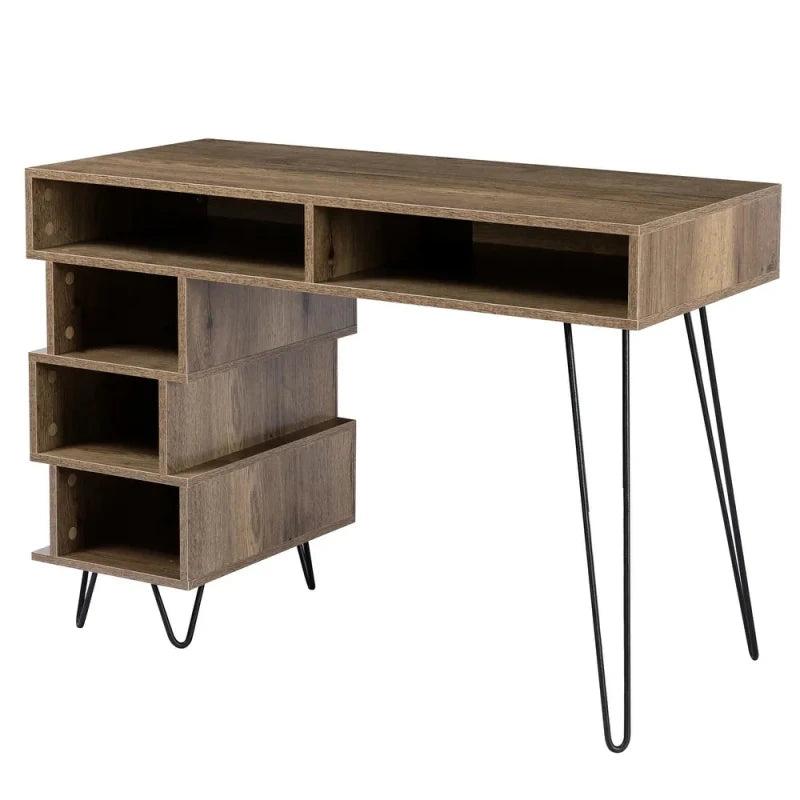 TREAT – Rustic Brown Computer Table with Five Open Shelves