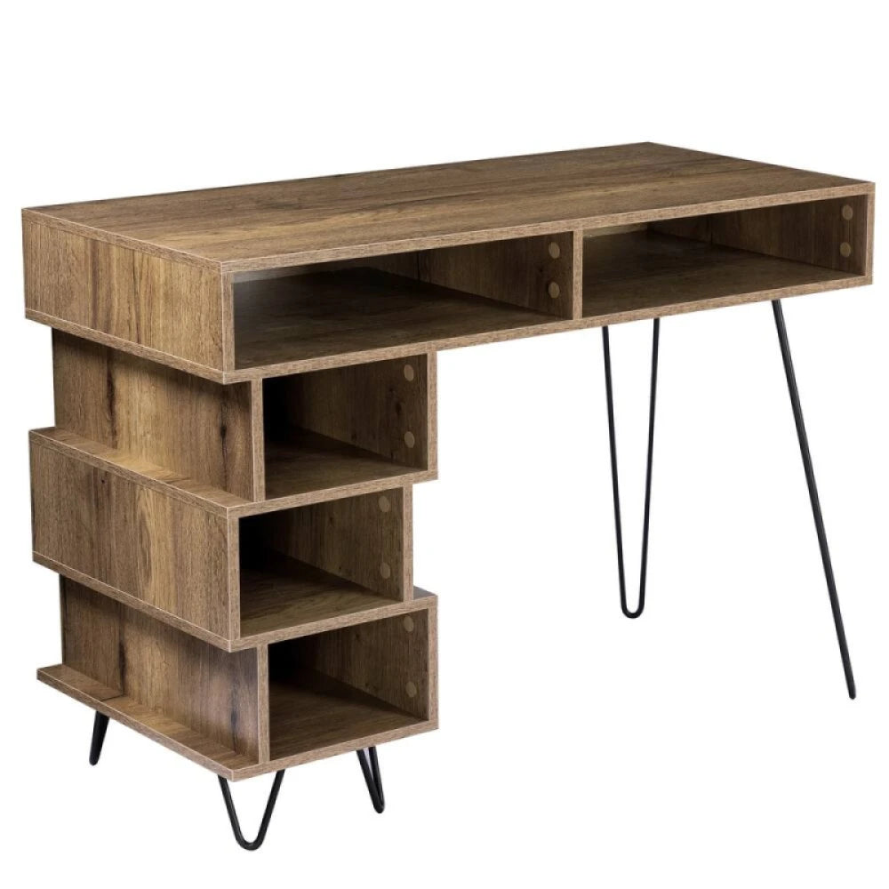 TREAT – Rustic Brown Computer Table with Five Open Shelves