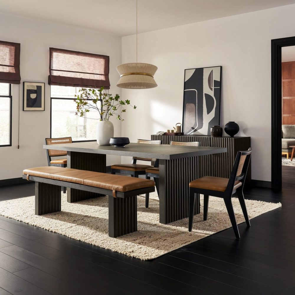 NOIR - Black Textured Dining Table Set with Bench