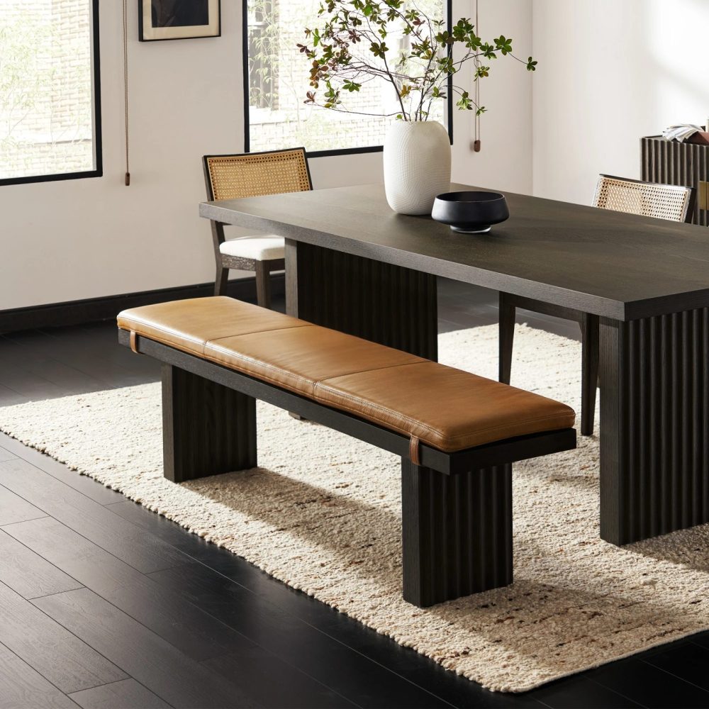 NOIR - Black Textured Dining Table Set with Bench