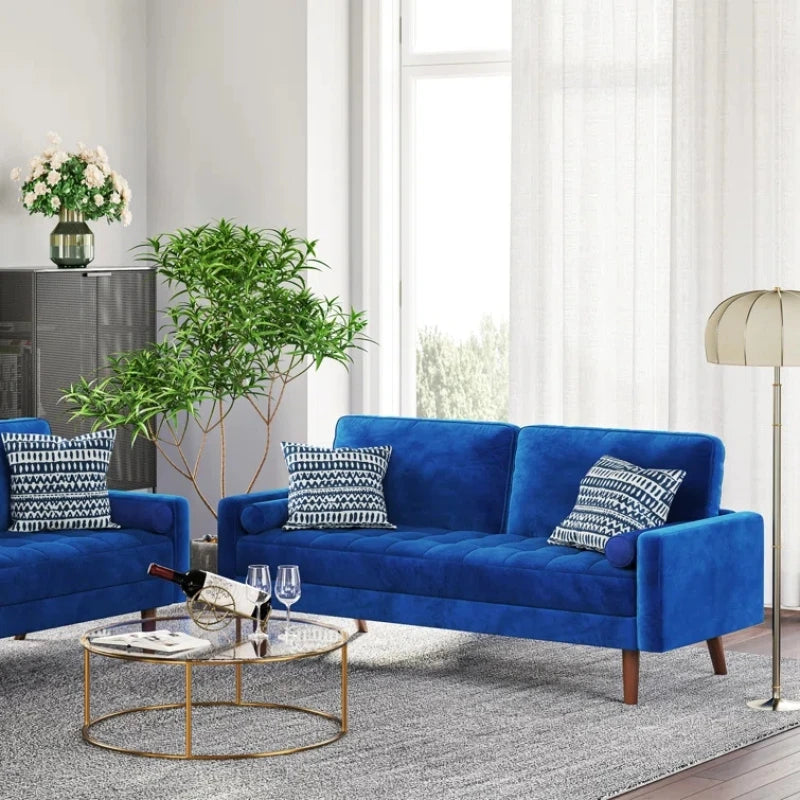 YALE – Blue Channel Tufted Two Seater Sofa