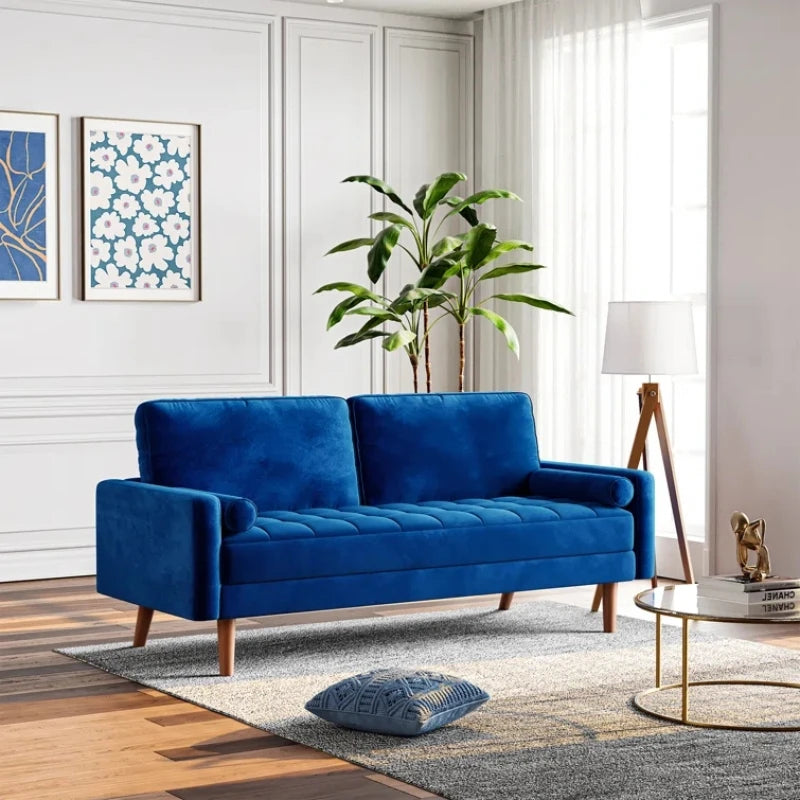 YALE – Blue Channel Tufted Two Seater Sofa