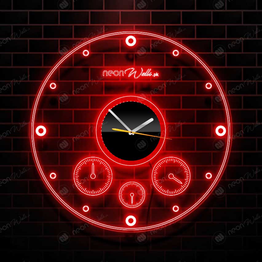 Acrylic Modern Neon Wall Clock With Neon LED Backlight