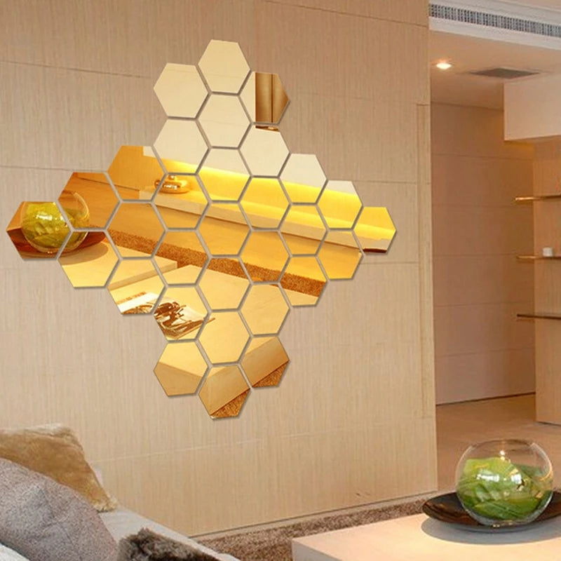 Acrylic Hexagon wall decor Mirror (Gold)